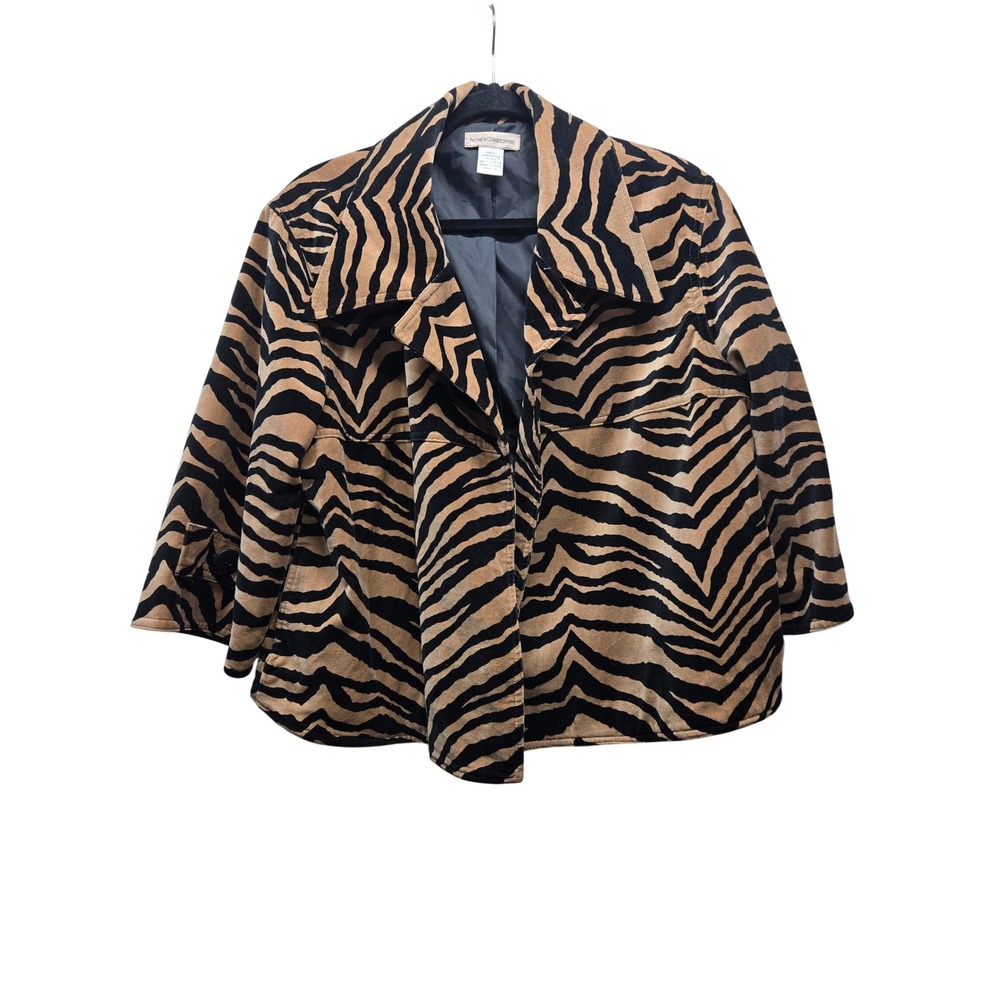 Patrick Christopher Tiger Print Cotton Jacket Tan Black Animal Print XL Boxy